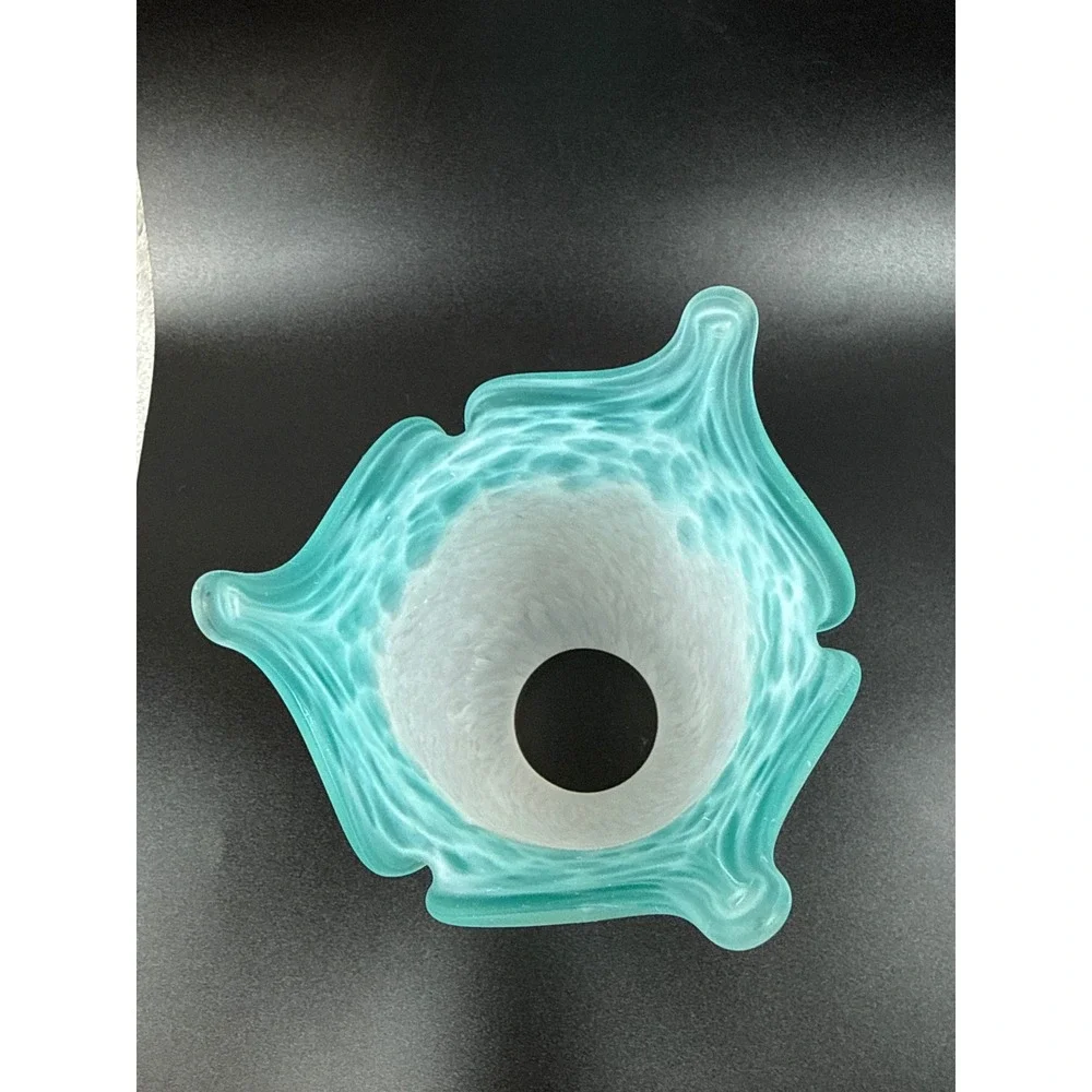 Frosted Turquoise/Teal/Cyan Art Glass Lamp Shade Handkerchief Ruffle 6.5 in